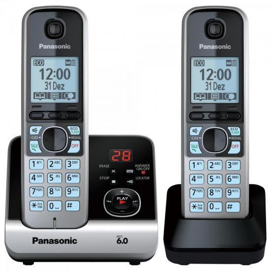 Imagem de Telefone Sem Fio Com Base e Ramal Panasonic KX-TG6722 Preto/Prata