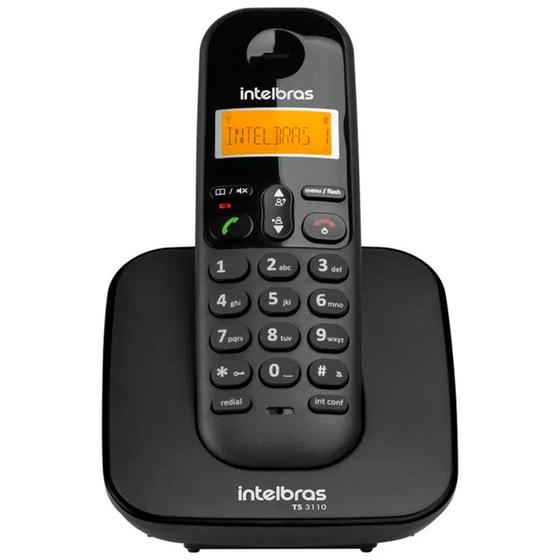 Imagem de Telefone Sem Fio Digital DECT Intelbras TS 3110 DECT Ergonômico Com Identificador de Chamadas Preto