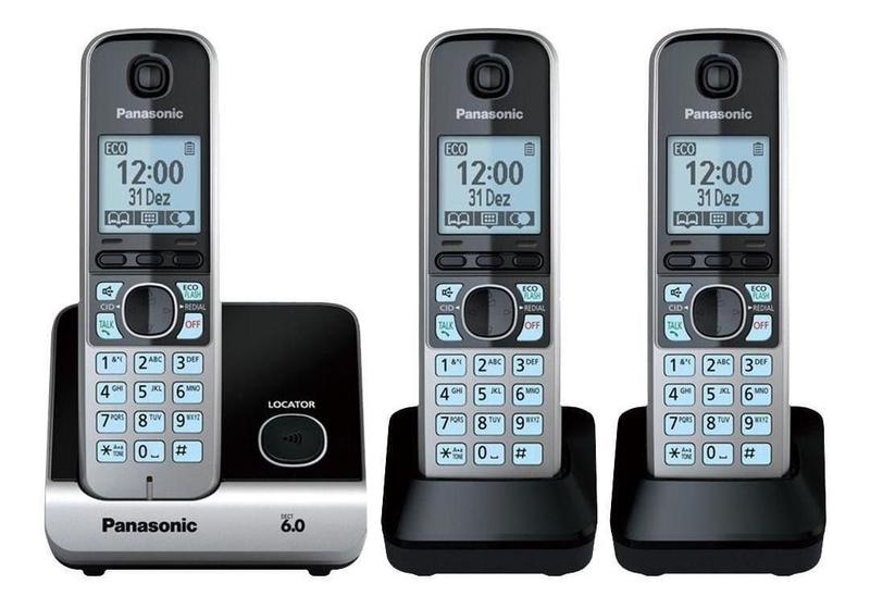 Telefone Sem Fio Panasonic Preto e Prata com Base e 2 Ramais Menor preço em Telefone Sem Fio Panasonic Preto e Prata com Base e 2 Ramais
