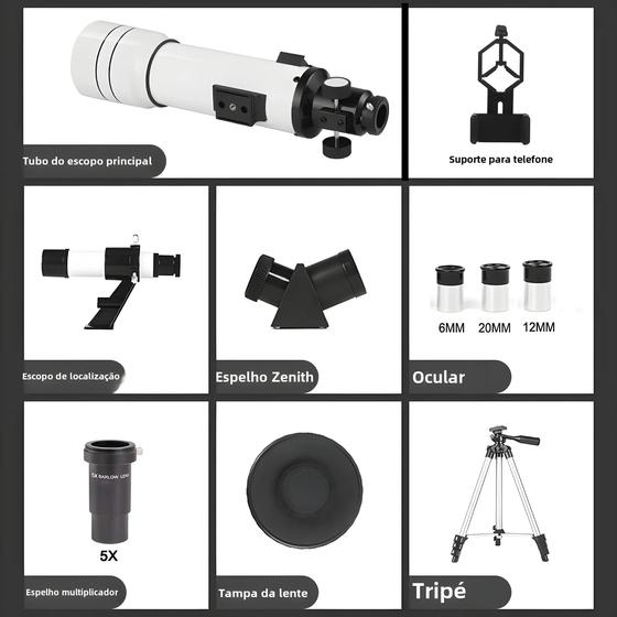 Imagem de Telescópio Astronômico De Alta Definição 333X BORWOLF 40070 Para Estrelas Da Lua E Observação De