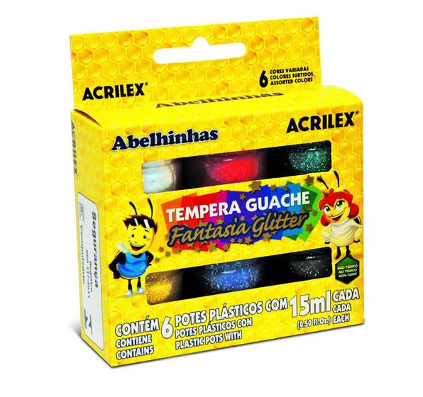 Imagem de Tempera guache glitter 6 cores 15ml acrilex