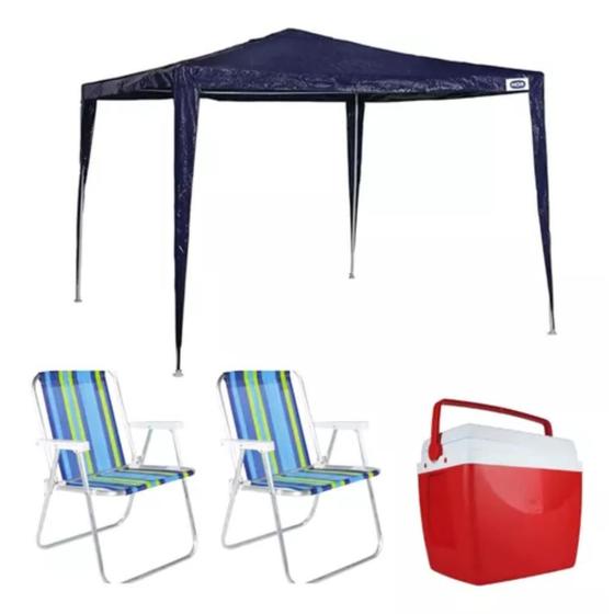 Imagem de Tenda De Praia Gazebo + Cooler Com 2 Cadeiras Para Verão