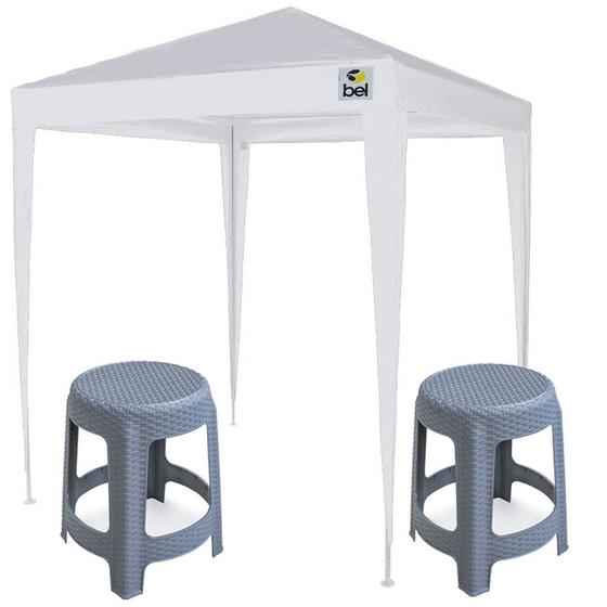 Imagem de Tenda Gazebo Praia 2X2m Branca + 2 Banquetas Plástica Rattan