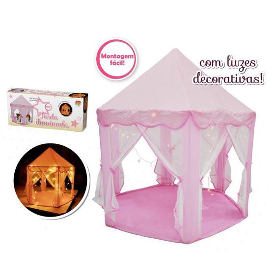 Imagem de Tenda Iluminada Infantil Rosa Barraca Toca Grande Meninas com Luzes Decorativas DM Toys DMT5875