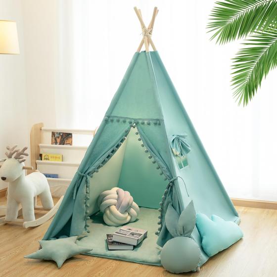 Imagem de Tenda Teepee Infantil RONGFA com Tapete, Luzes e Estojo de Transporte