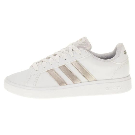 Imagem de Tênis Adidas Grand Court Base 2.0 Feminino Cor: Branco E Dourado - Tamanho: 39