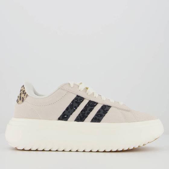 Imagem de Tênis Adidas Grand Court Platform Suede Feminino Off-White e Preto