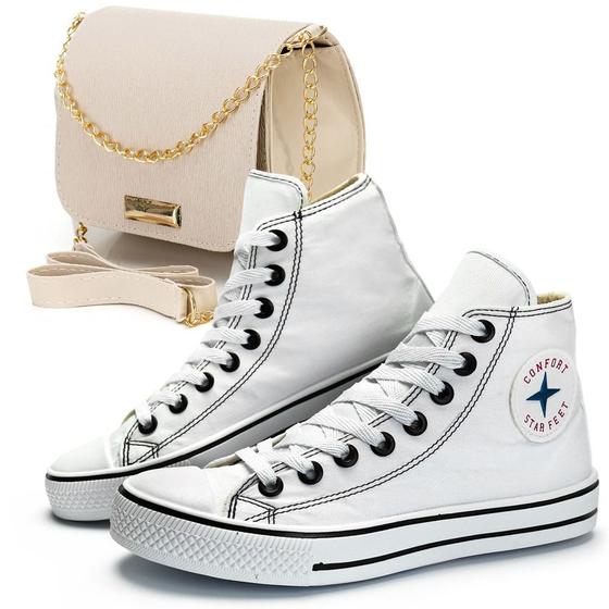 Imagem de Tênis All Feminino Star Feet Casual Cano Alto Botinha com Bolsa Transversal