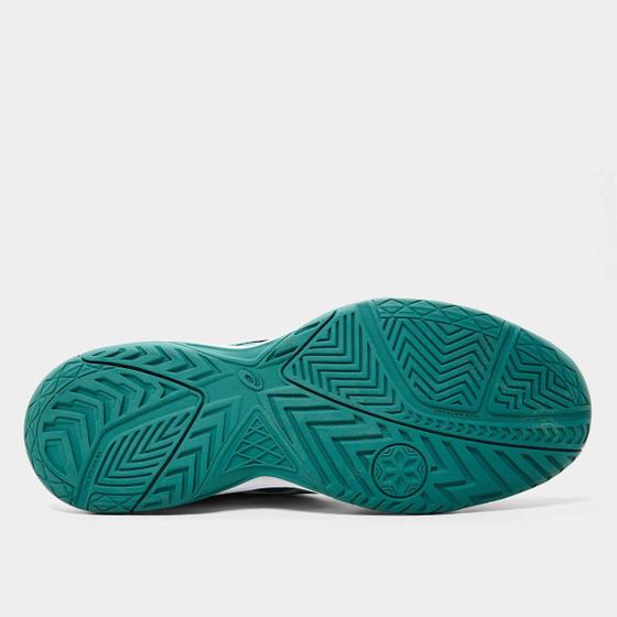 Solado do tênis Asics Gel-Backhand 2 com padrão de aderência para saibro
