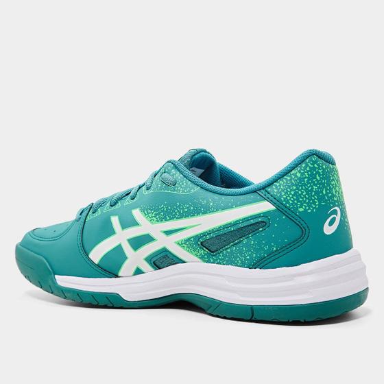 Tênis Asics Gel-Backhand 2 turquesa visto de perfil lateral interno