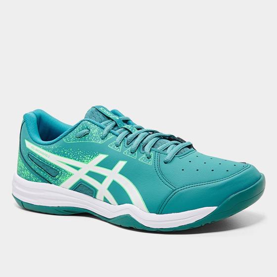 Tênis Asics Gel-Backhand 2 turquesa com visão em ângulo frontal