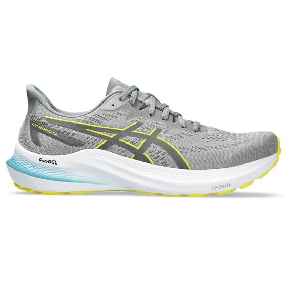 Imagem de Tênis ASICS GT-2000 12 - Masculino - Cinza e Amarelo com Branco e Azul