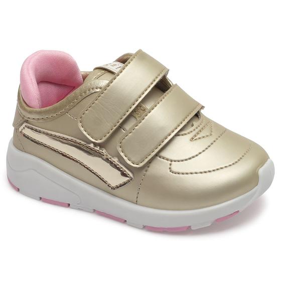 Imagem de Tenis Bebe Pimpolho Sem Cadarço Dourado com Rosa