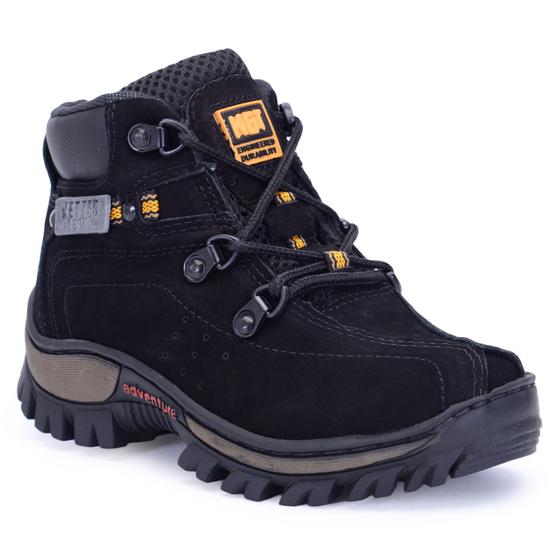 Imagem de Tenis Bota Couro Legitimo Infantil Coturno  Adventure Preto