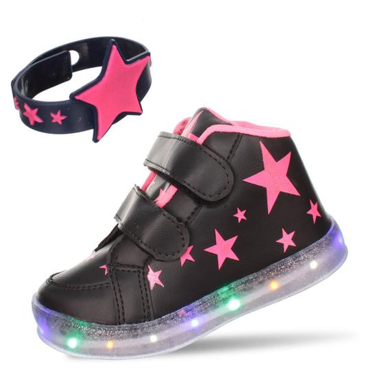 Imagem de Tenis Botinha Com Luz de Led Infantil Feminina Com Pulseira Estrela