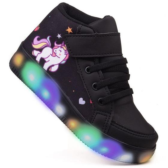 Imagem de Tenis Botinha Feminino De Led Calce Facil Infantil Unicornio Personagem DIversão Luzinha