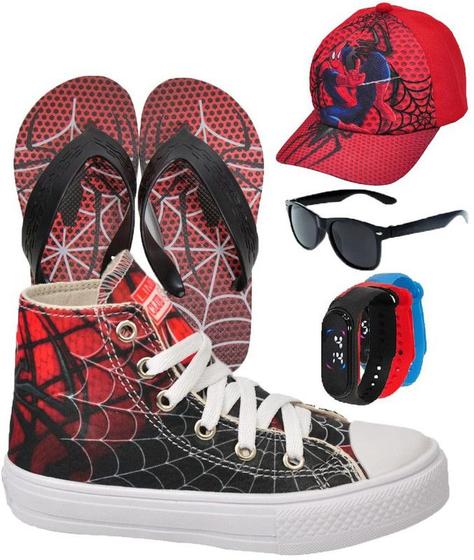 Imagem de Tênis Botinha Infantil Masculino Personagem Aranha/Foguete/Futebol/Gamer + Chinelo + Óculos + Relógio + Boné Menino