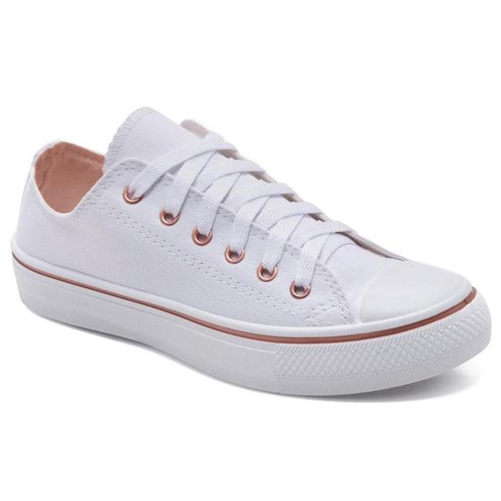 Imagem de Tênis Branco Feminino Flat Retrô Casual Dia-a-dia Cano Baixo