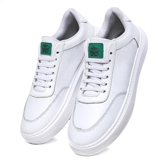 Tênis Branco Masculino em Couro Legítimo Menor preço em Tênis Branco Masculino em Couro Legítimo