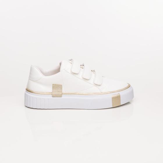 Imagem de Tênis By Brava Flatform Branco / Dourado Três tiras autocolantes Fashion Casual 