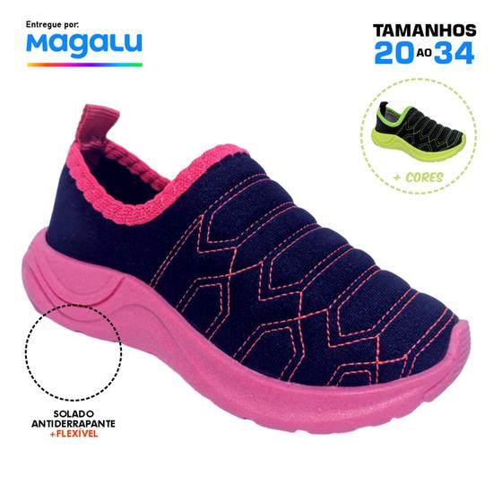 Imagem de Tênis Calce Fácil Menina Feminino sapato de enfiar opé elástico solado branco antiderrapante bordado