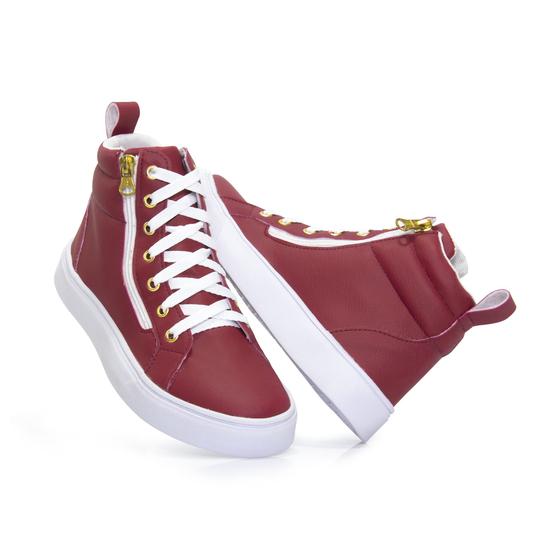 Imagem de Tenis Cano Alto Feminino Botinha Sneaker Com Cadarço E Zíper Lateral