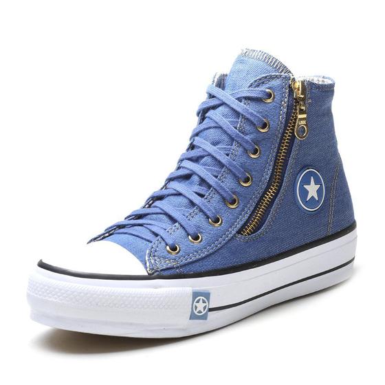 Imagem de Tenis Cano Alto Feminino Jeans Com Ziper, Blogueirinha Plataforma Rota79 Azul Royal EdiCAo Limitada