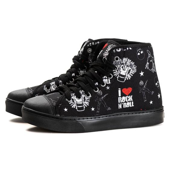 Tênis Cano Alto Preto Rock In Roll Moda Urbana Menor preço em Tênis Cano Alto Preto Rock In Roll Moda Urbana