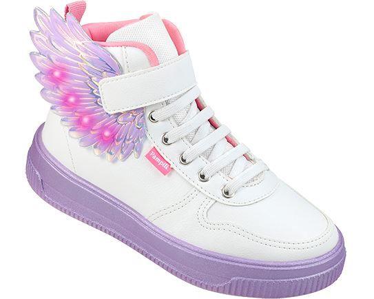 Imagem de Tênis Cano Médio Infantil Kids Pampili Com Led Moda Conforto tiras autocolantes Angel Rosa Luz Fashion