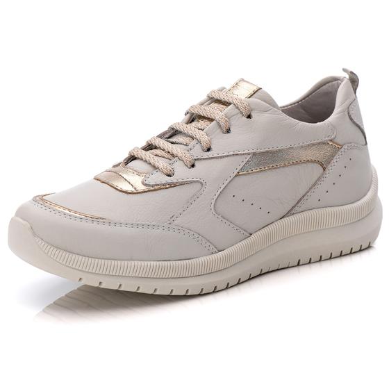 Imagem de Tênis Casual Couro Sneaker Detalhes Metalizados Feminino Solado Chunky Amarração Forrado Confortável