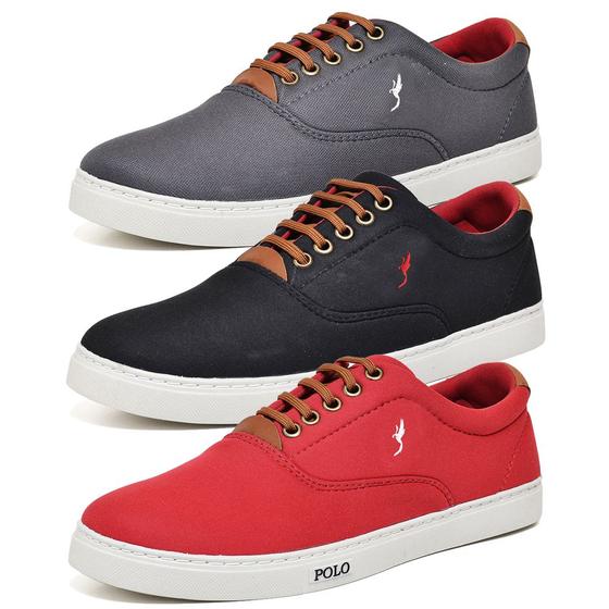 Imagem de Tênis Casual Masculino Cano Curto Bonito Kit 3 Pares Confortavel