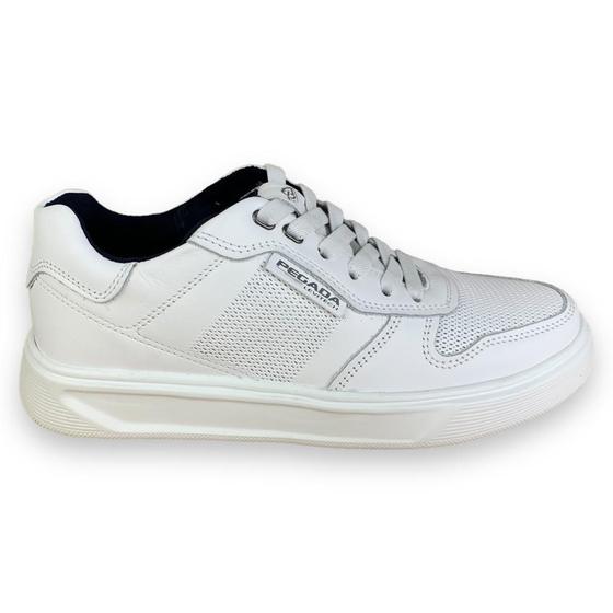 Imagem de Tenis Casual Masculino Pegada de Couro Legitimo Branco