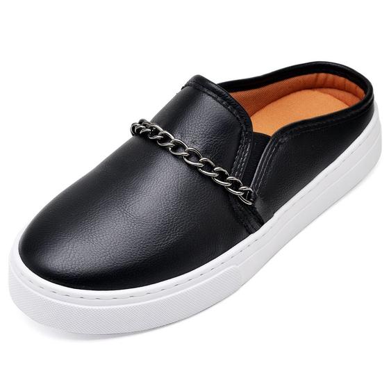 Imagem de Tênis Casual mule Feminino Cristaishoes Corrente Frontal preto