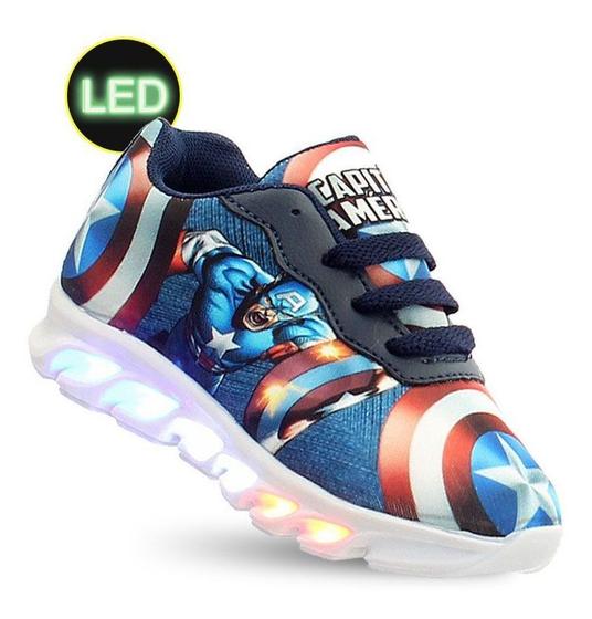 Imagem de Tenis com luz de led infantil capitao america meninos