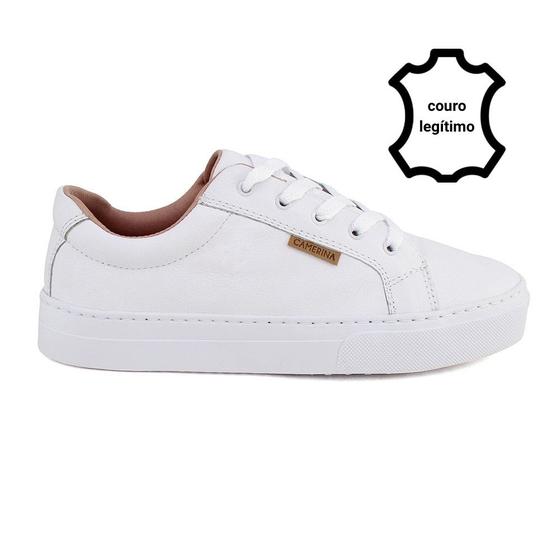 Imagem de Tênis Couro Feminino Branco Legítimo Macio Combina com Tudo