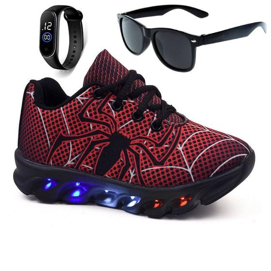 Imagem de Tenis De Led Aranha Infantil Masculino Meninos + Oculos + Relogio