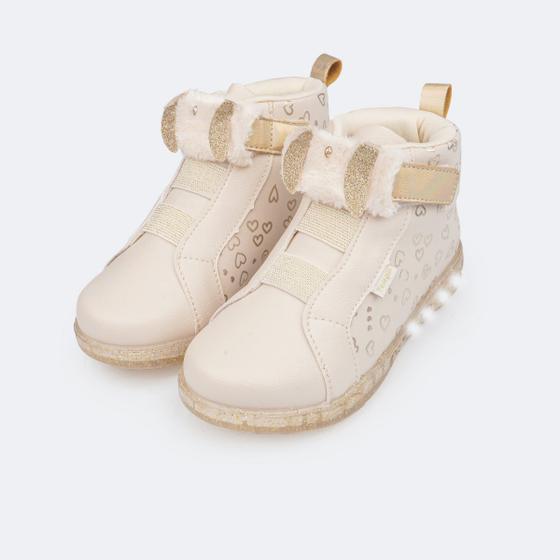 Imagem de Tênis de Led Cano Médio Infantil Pampili Sneaker Luz Coelha Nude 670032 