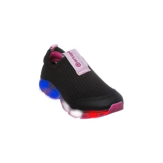 Imagem de Tênis de Led Infantil Feminino Ortopé Power Light Detalhe Gorgurão Preto e Pink