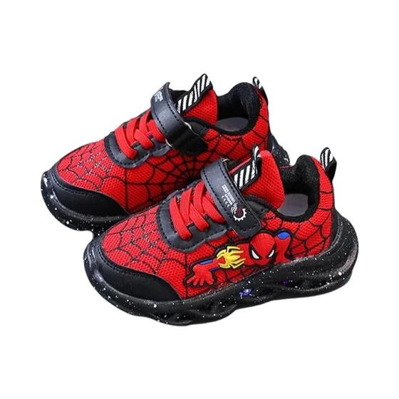 Imagem de Tênis de Led Infantil Homem-Aranha - Mesh Vermelho e Preto - Antiderrapante