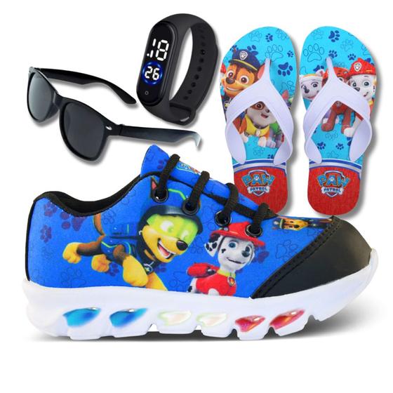 Imagem de Tênis de Led Infantil Masculino Patrulha Canina + Chinelo + Relógio + Óculos