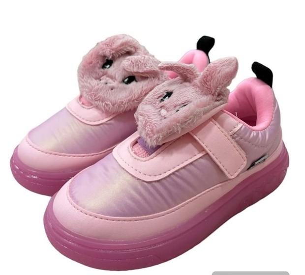 Imagem de Tênis de Led Infantil Pampili Sneaker Luz Coelho Comfy Rosa Giz 483.006