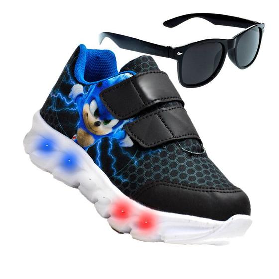 Imagem de Tenis De Led Masculino Sonic Calce Facil Meninos Infantil Estilo Original + Oculos