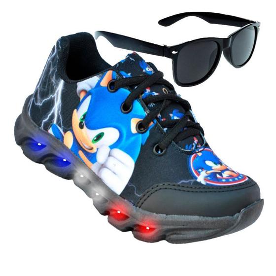 Imagem de Tenis De Led Masculino Sonic Infantil Meninos Estilo Original + Oculos