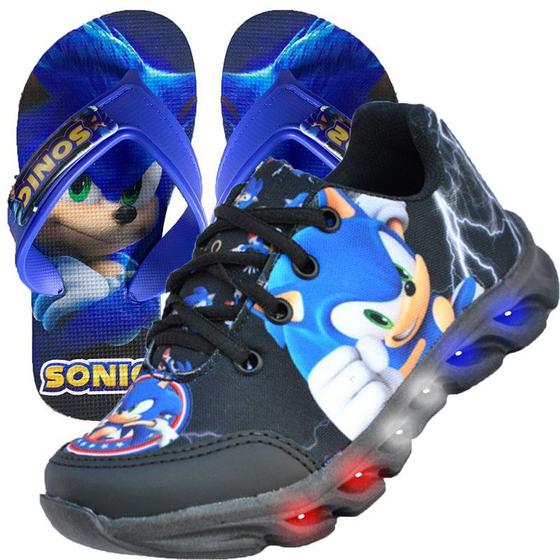 Imagem de Tenis De Led Masculino Sonic Meninos Infantil Estilo Original + Chinelo