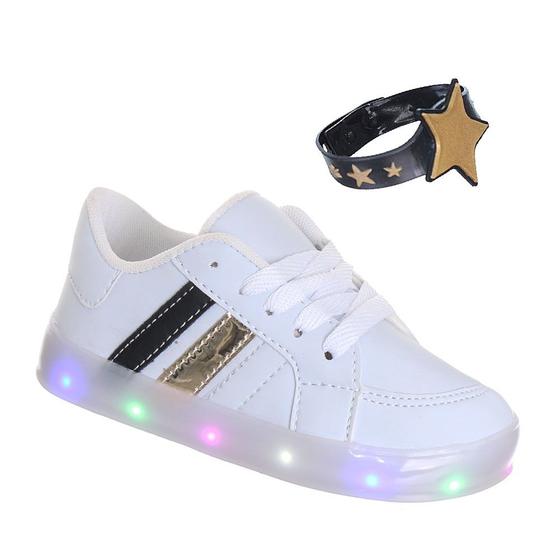 Tenis de menina branco com luzinha de led que pisca basico com pulseira Menor preço em Tenis de menina branco com luzinha de led que pisca basico com pulseira
