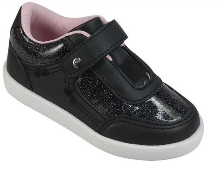 Imagem de Tênis Escolar Infantil Pampili Slim Joy Preto e Rosa 486.004