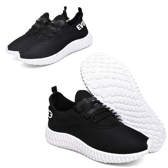 Imagem de Tênis Esporte Casual Sola 3D Confortavel  Preto e Branco