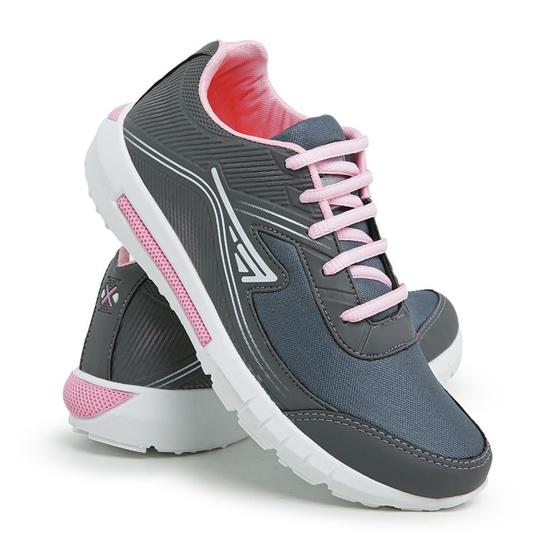 Tênis Esportivo Feminino Sintético Zeus SLX Cinza Com Rosa Menor preço em Tênis Esportivo Feminino Sintético Zeus SLX Cinza Com Rosa