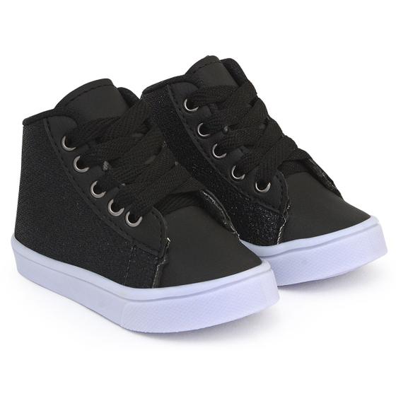 Imagem de Tênis estilo botinha Preto com Gliter para menina cano alto infantil
