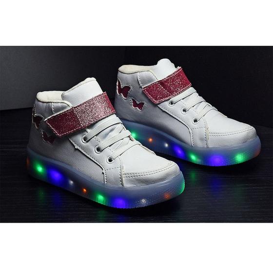 Imagem de Tenis Feminino Botinha De Led Tira Colante Borboleta Glitter Luzinha + Chinelo + Oculos + Relogio